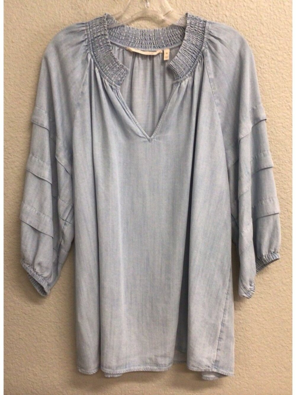 Soft Surroundings Washed Tencel Top Women's 1X Blue Chambray Tunic Blouse